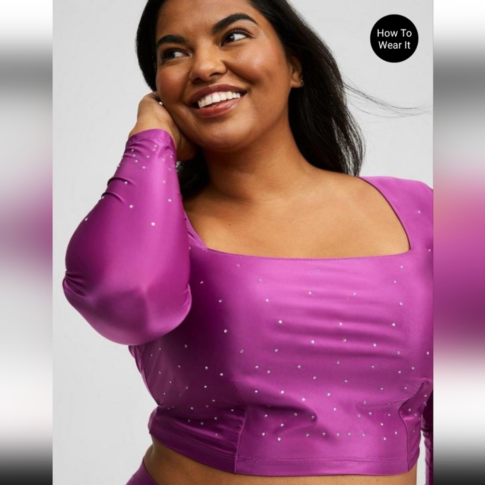 NWT Torrid Diamante Long Sleeve Crop Top - Picture 5 of 8